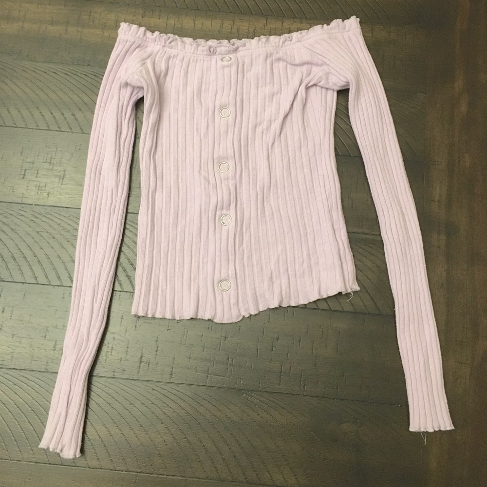 Lavender Off the Shoulder Ruffled Shirt - Picture 2 of 3